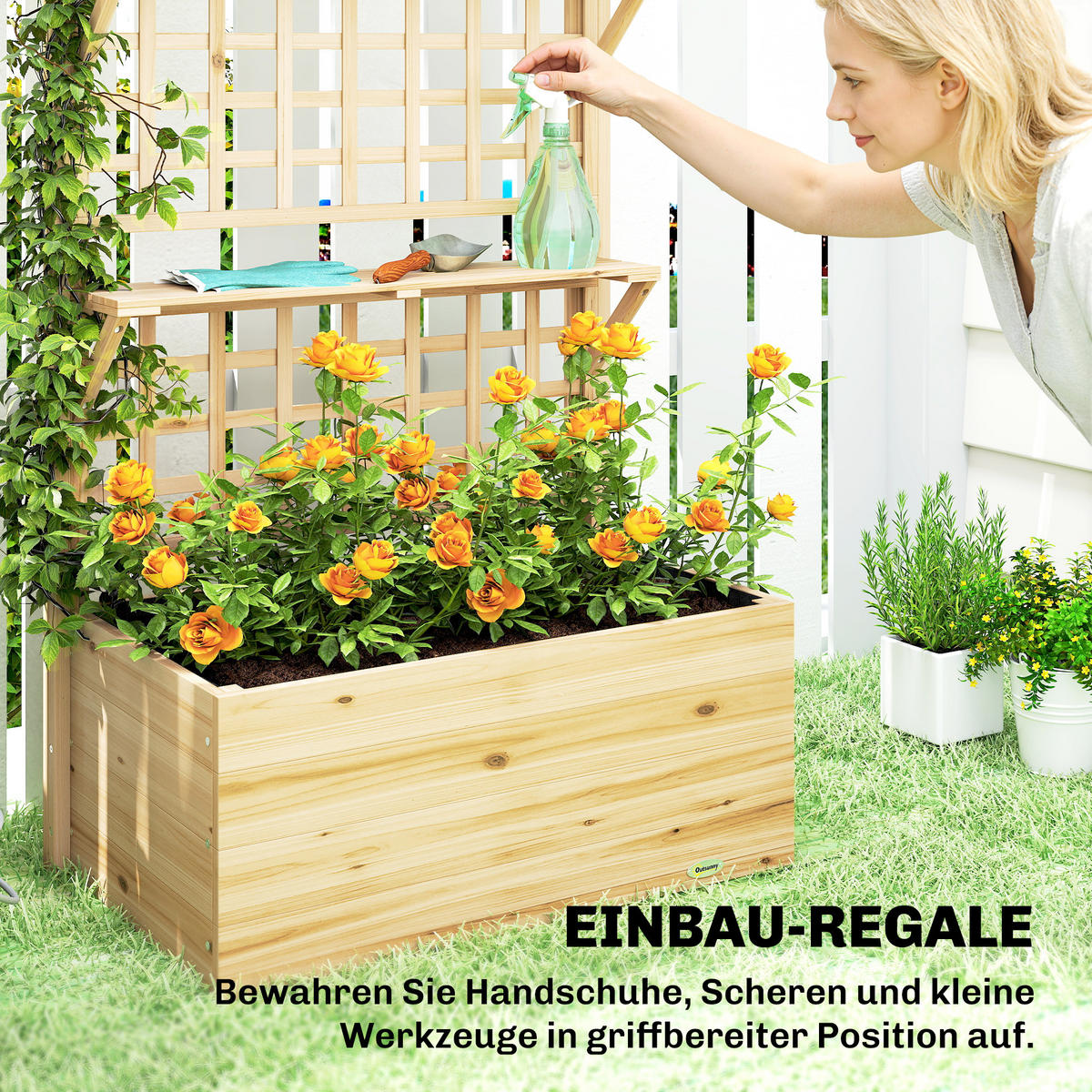 HOCHBEETmit-Spalier Tannenholz Naturholz - Naturfarben, Holz (76/177/43.5cm) - Outsunny