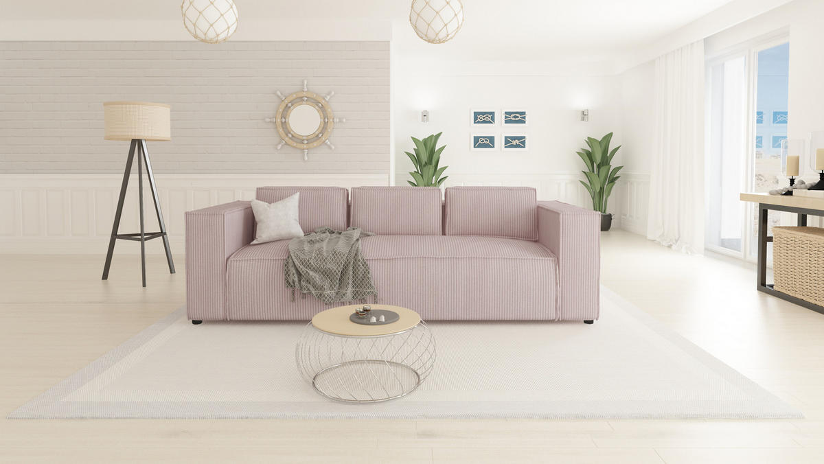 3-SITZER-SOFA Nova Puderrosa Cord - Pink/Schwarz, Holz/Kunststoff (230/64/92cm) - S-Style Möbel
