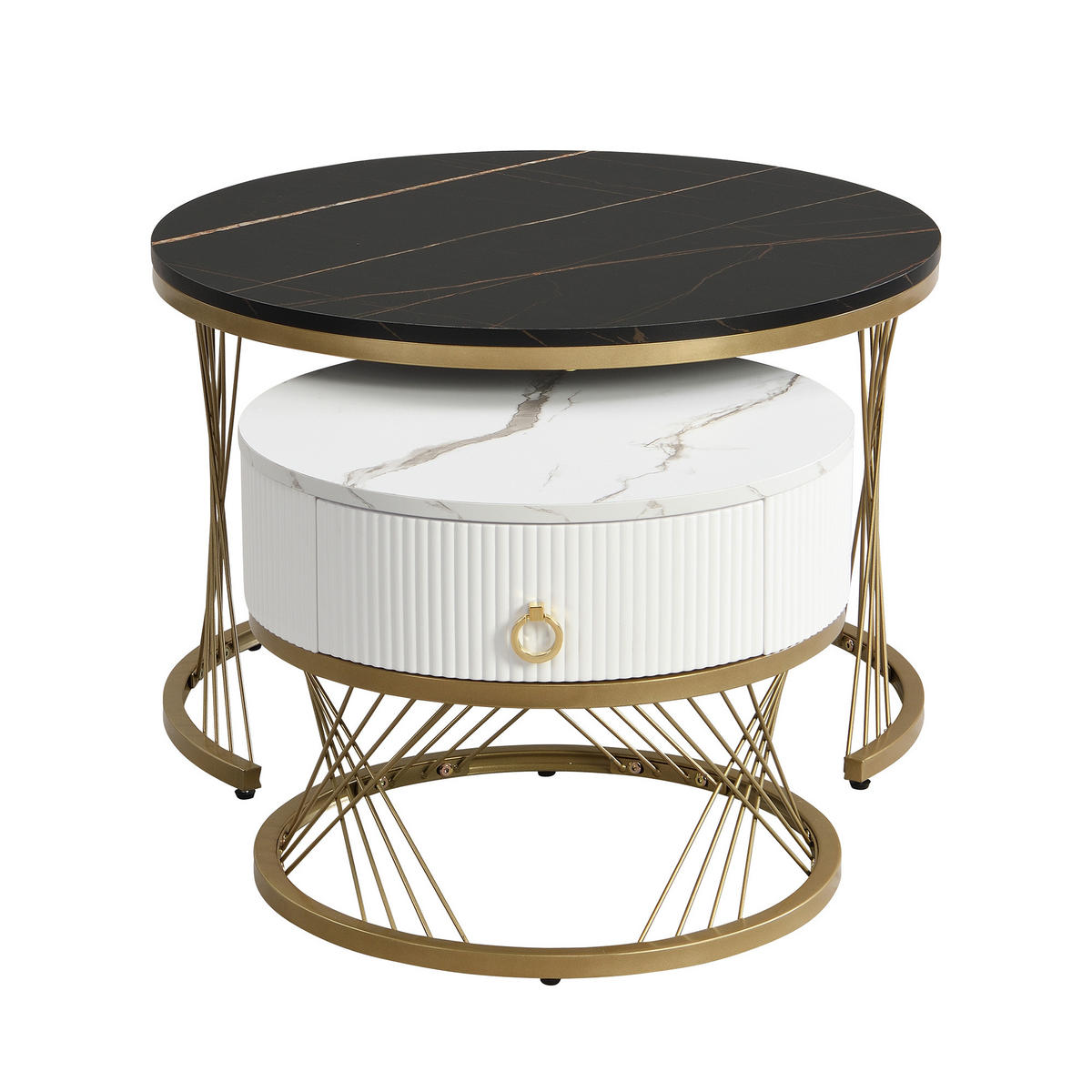COUCHTISCH 70/70/45 cm mit Marmoroptik und Golddekor 2er-Set - Schwarz, Holzwerkstoff (70/70/45cm) - OKWISH