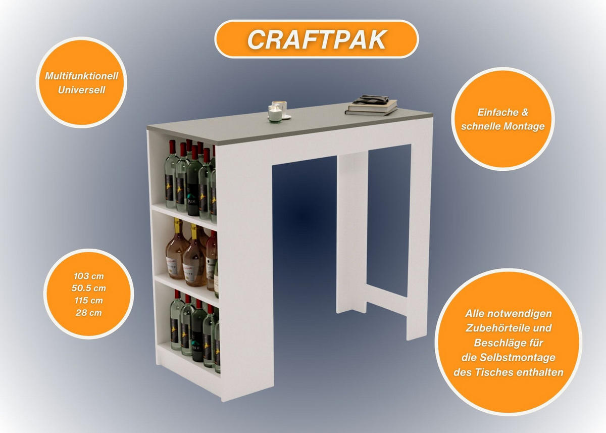 BARTISCH Dunkelgrau 103/50.5/115cm - Dunkelgrau/Weiß, Holzwerkstoff (115/103/50.5cm) - CraftPAK