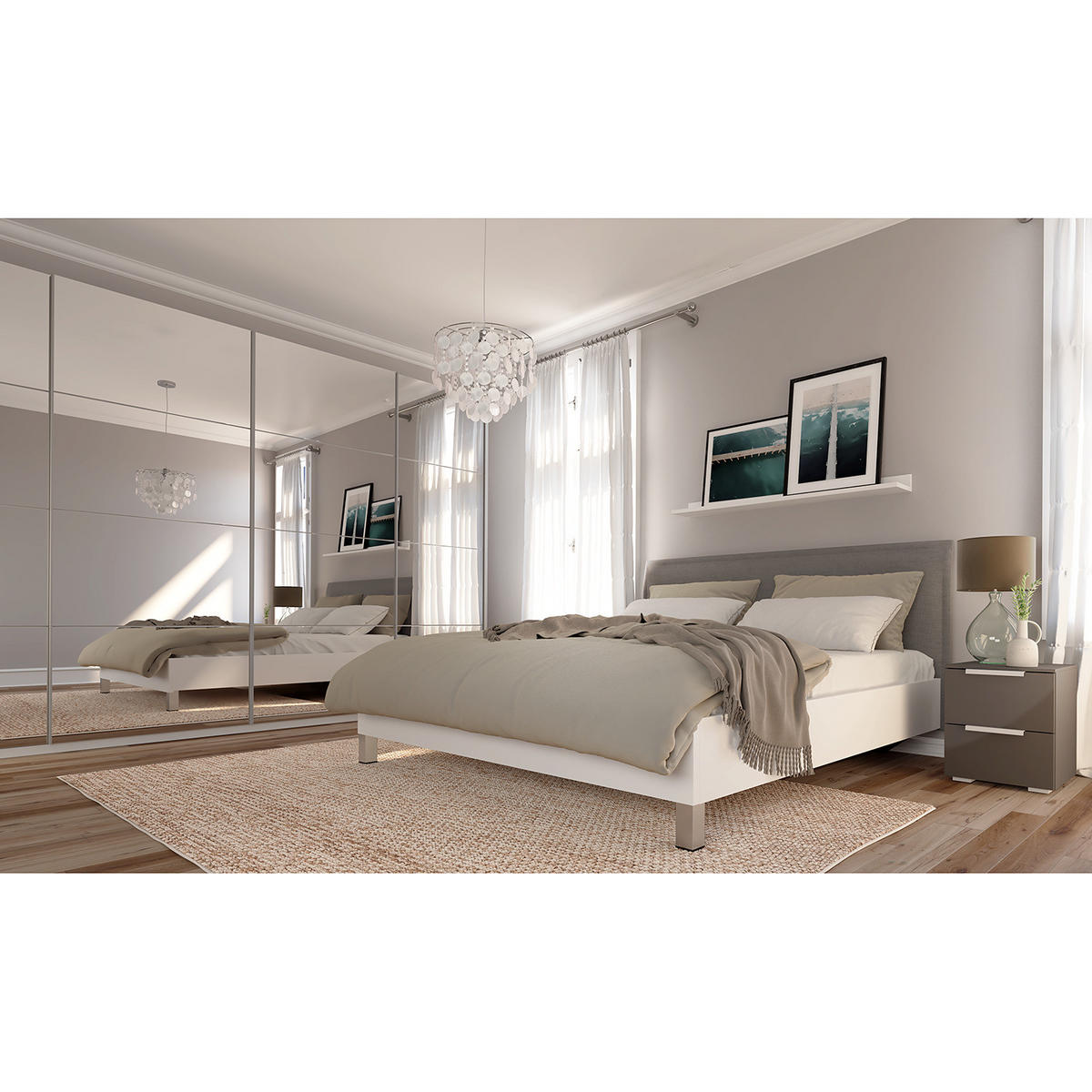 SCHWEBETÜRENSCHRANK - Weiß, Glas/Holzwerkstoff (360/222/68cm) - home24