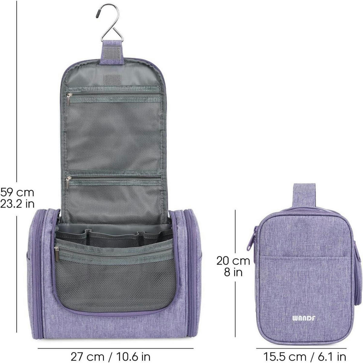 KULTURTASCHE zum Aufhängen Violett 27 x 15,5 x 59 cm - Lila, Textil (5/2/5cm)