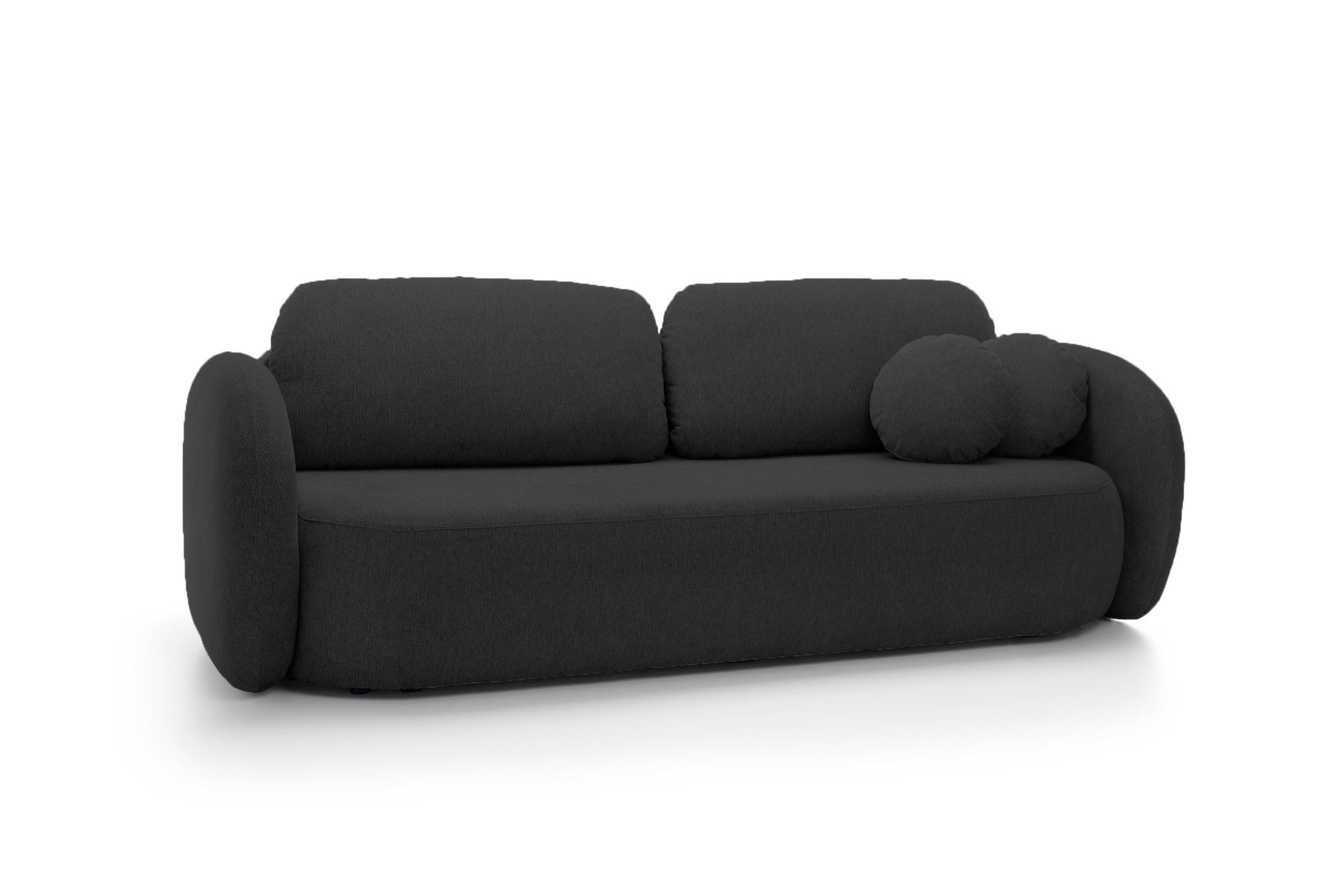 SOFA OLIO Mit Schlaffunktion Und Bettkasten, Bonell-Taschenfederung, Aragon-Stoff, lose Rückenkissen, freistehend, 238x101x86 cm Dark grey - Graphitfarben, Holz/Textil (238/86/101cm) - DomoHome