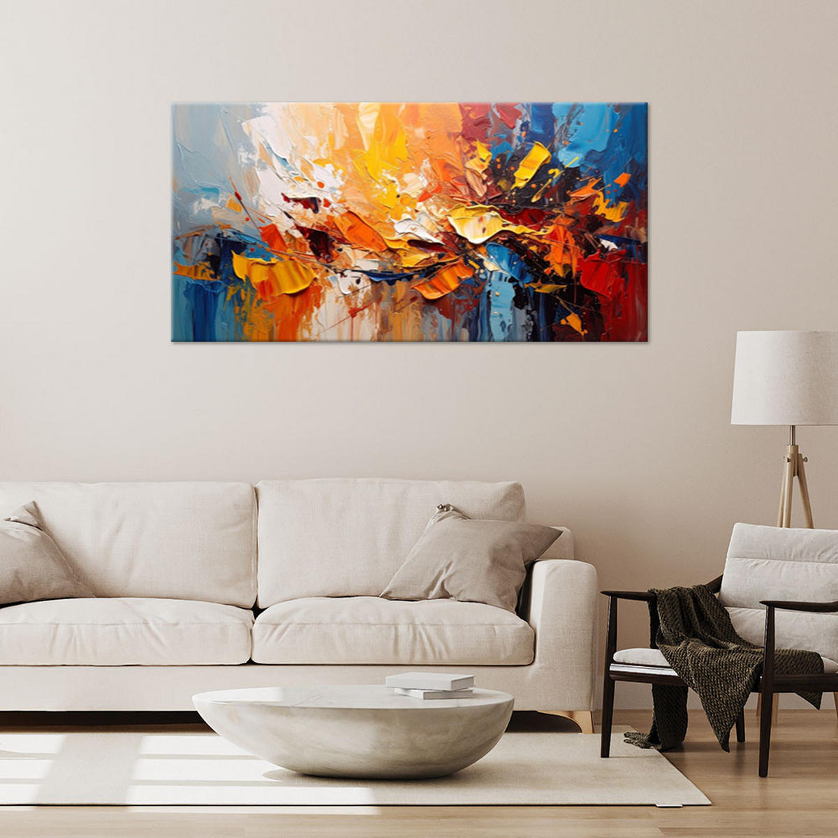 LEINWANDBILD Farbenfrohe Abstrakt Imitation von Ölfarbe 100x50cm - Multicolor, Textil (100/50cm) - Feeby