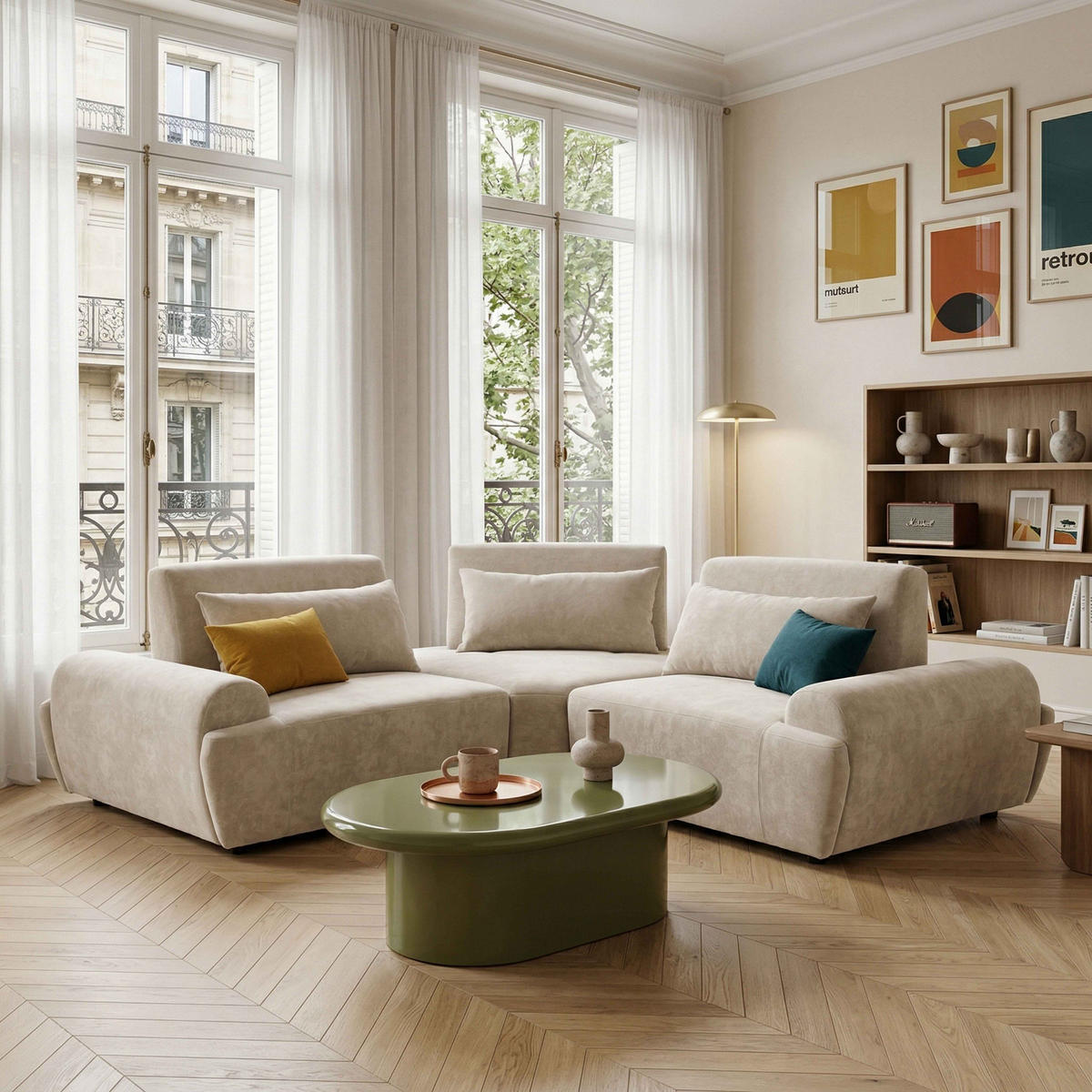 ECKSOFA 3-Sitzer, Ekru - Weiß, Textil (231/231cm) - Oviala