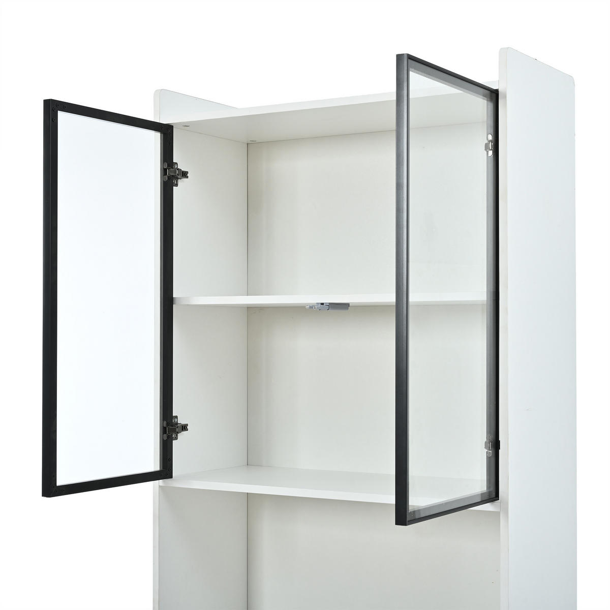 VITRINENSCHRANK 2er SET 160/35/200 cm mit LED, Glastüren, offenen Fächern und verstellbaren Einlegeböden in Weiß - Transparent/Weiß, Glas/Holzwerkstoff (160/200/35cm) - CHICFURN