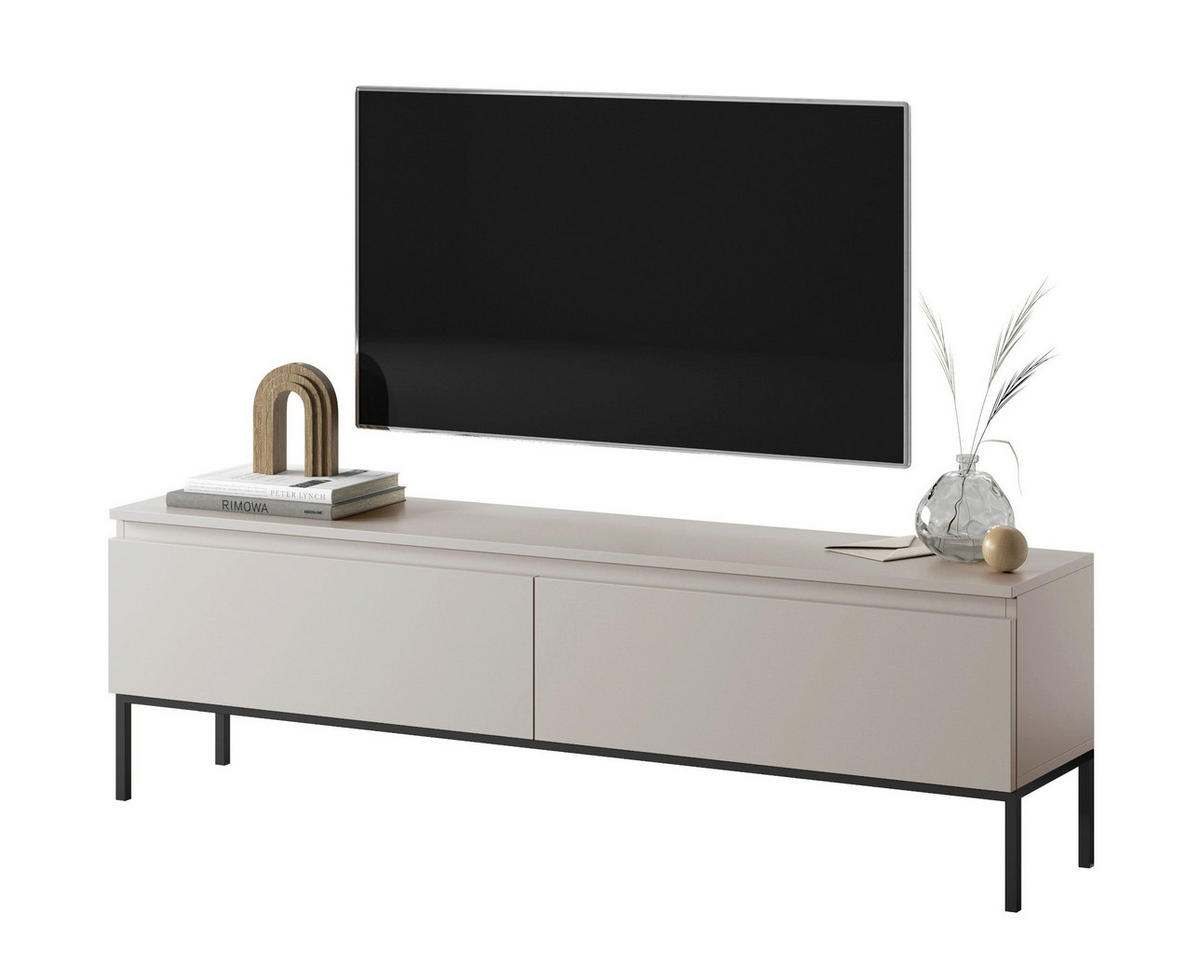 TV stolík Bemmi kašmírovo sivý na kovovom podstavci 150/46/32 cm - čierna/taupe, kov/kompozitné drevo (150/44.5/32cm) - Selsey