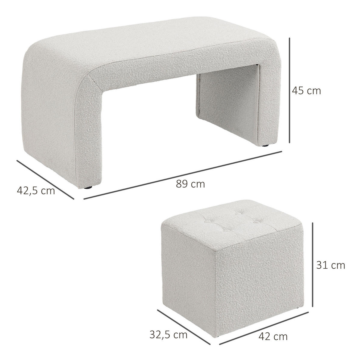 FUSSHOCKER 3 tlg., Sitzhocker, Weiß - Weiß, Kunststoff (42.5/45/89cm) - HOMCOM