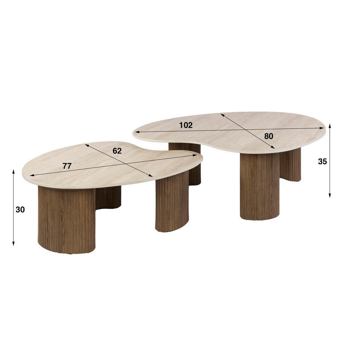 COUCHTISCH Set CERAMO APERTO 2-tlg. organisches Design-Set mit 3D-Keramikplatte - Hellbraun/Beige, Keramik (102/80/35cm) - alesvelt