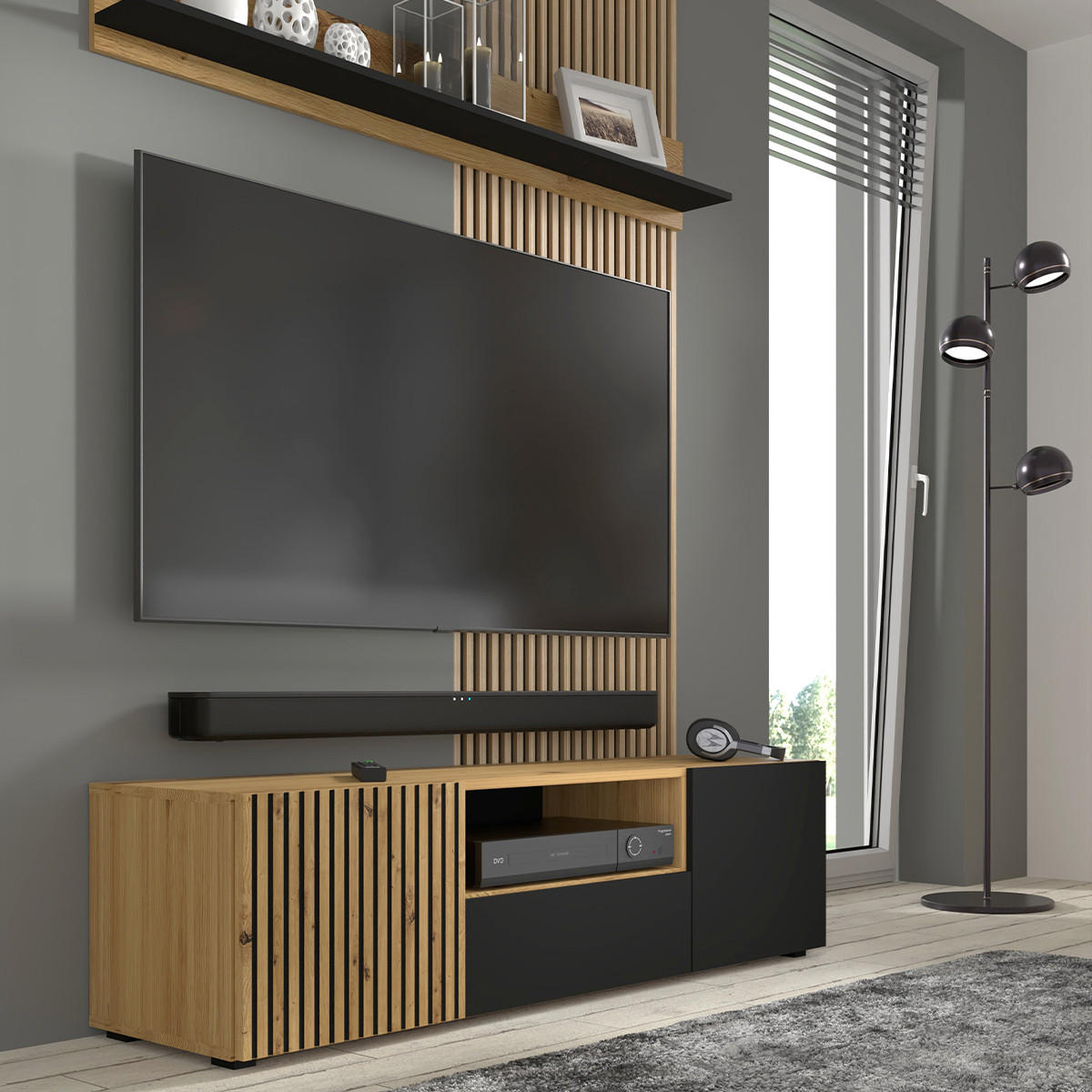 TV-MÖBEL Nera Holz und Schwarz - Schwarz, Holzwerkstoff (150/42/42cm) - Petits-meubles