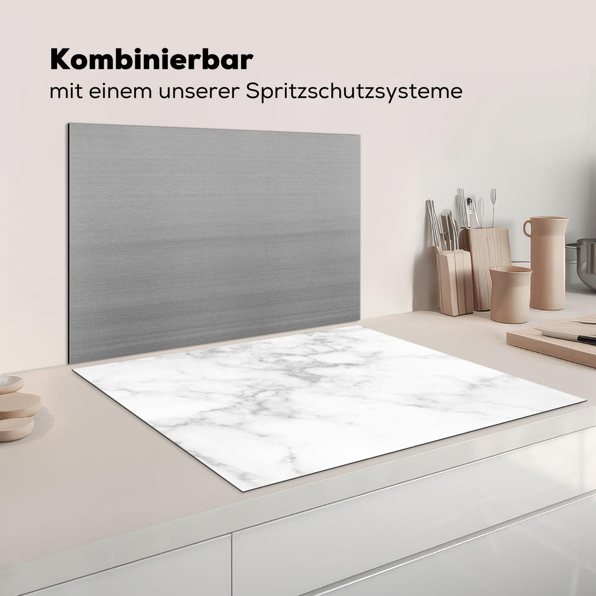 KRYT NA INDUKČNÍ DESKU Mramor - Šedý - Bílý - Texturovaný mramor 77x59 cm - bílá, plast (77/59/0.2cm) - MuchoWow