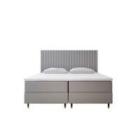BOXBETT 160 x 200 cm mit Taschenmatratze ESTEPONA, Bettkästen mit Gasdruckfedern, Elegants gepolsterte Kopfstütze und Topper, Grau - Grau, Holz/Textil (160/200cm) - Trada