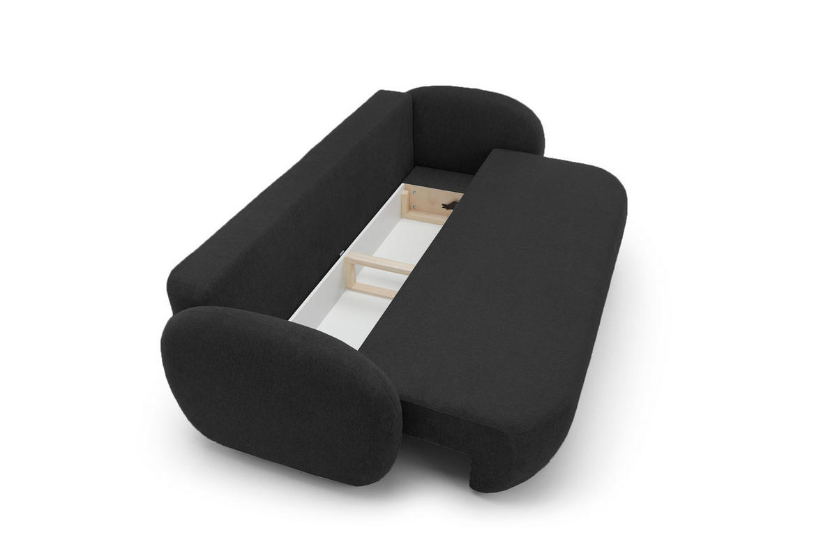 SOFA OLIO Mit Schlaffunktion Und Bettkasten, Bonell-Taschenfederung, Aragon-Stoff, lose Rückenkissen, freistehend, 238x101x86 cm Dark grey - Graphitfarben, Holz/Textil (238/86/101cm) - DomoHome