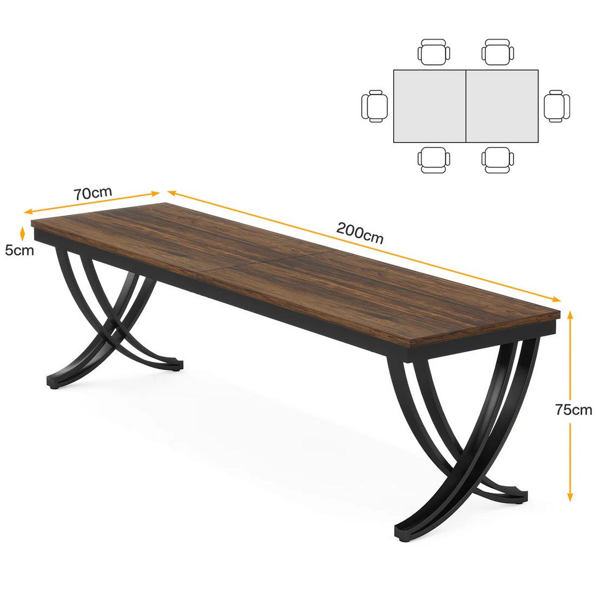 SCHREIBTISCH für 2 Personen 200 x 70 cm Metall Holz Black Rustic Brown - Schwarz, Metall (200/70/75cm) - Meubliv