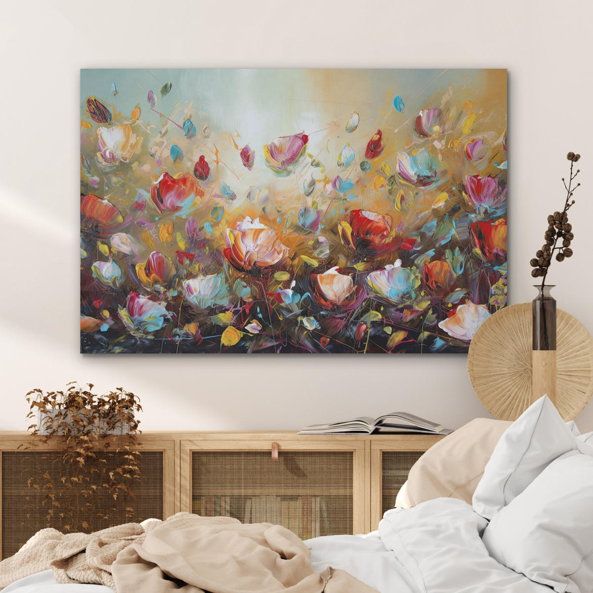 AKUSTIKPANEEL Blumen - Kunst - Natur - Ölgemälde 100x70 cm - Multicolor, Textil (100/0.9/70cm) - MuchoWow