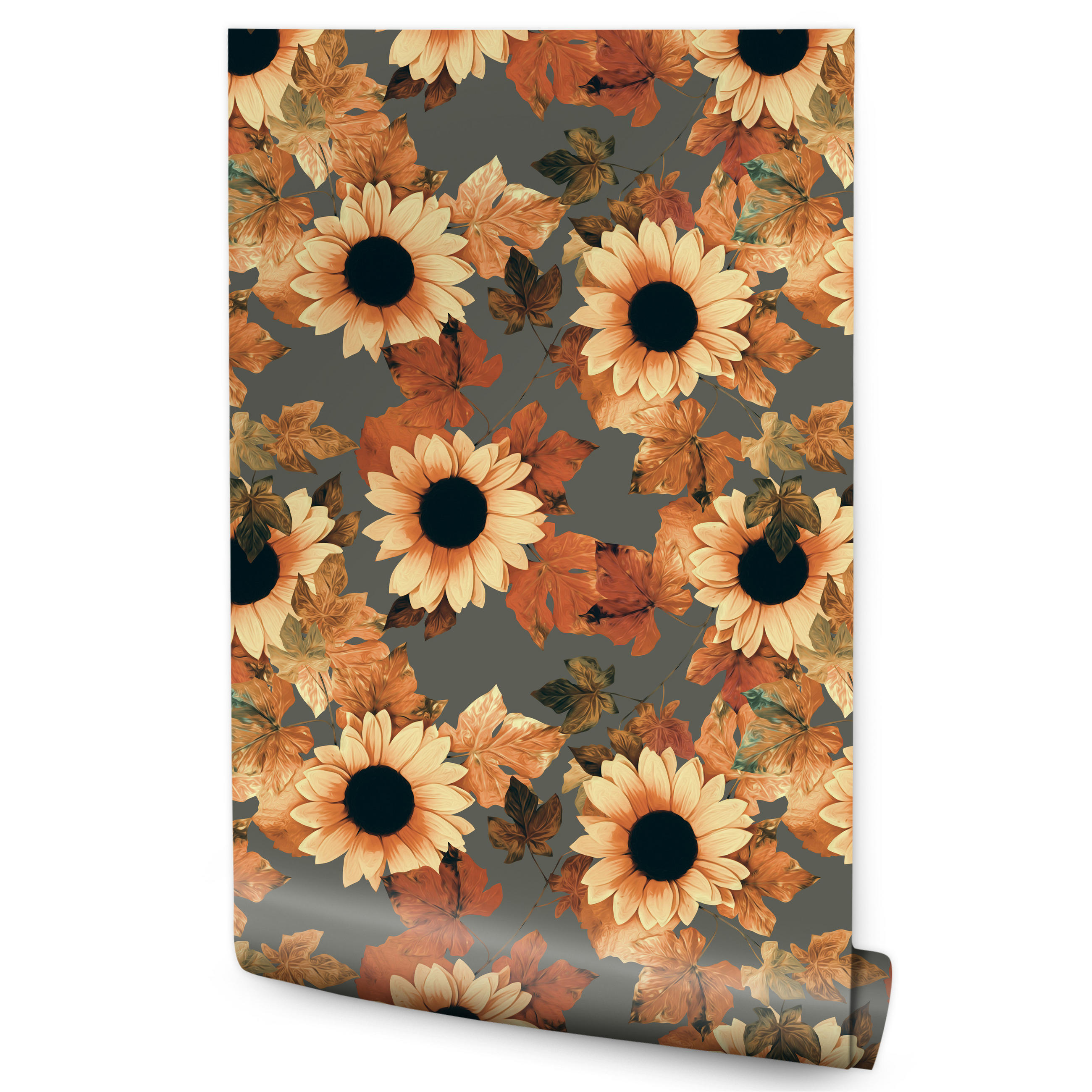VLIESTAPETE Vintage-Sonnenblumen – Gelb, Orange, Grau – 50x1000 cm - Gelb/Orange, Papier (50/1000cm) - Muralo