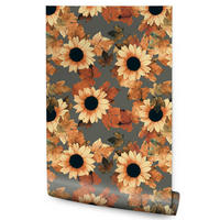 VLIESTAPETE Vintage-Sonnenblumen – Gelb, Orange, Grau – 50x1000 cm - Gelb/Orange, Papier (50/1000cm) - Muralo
