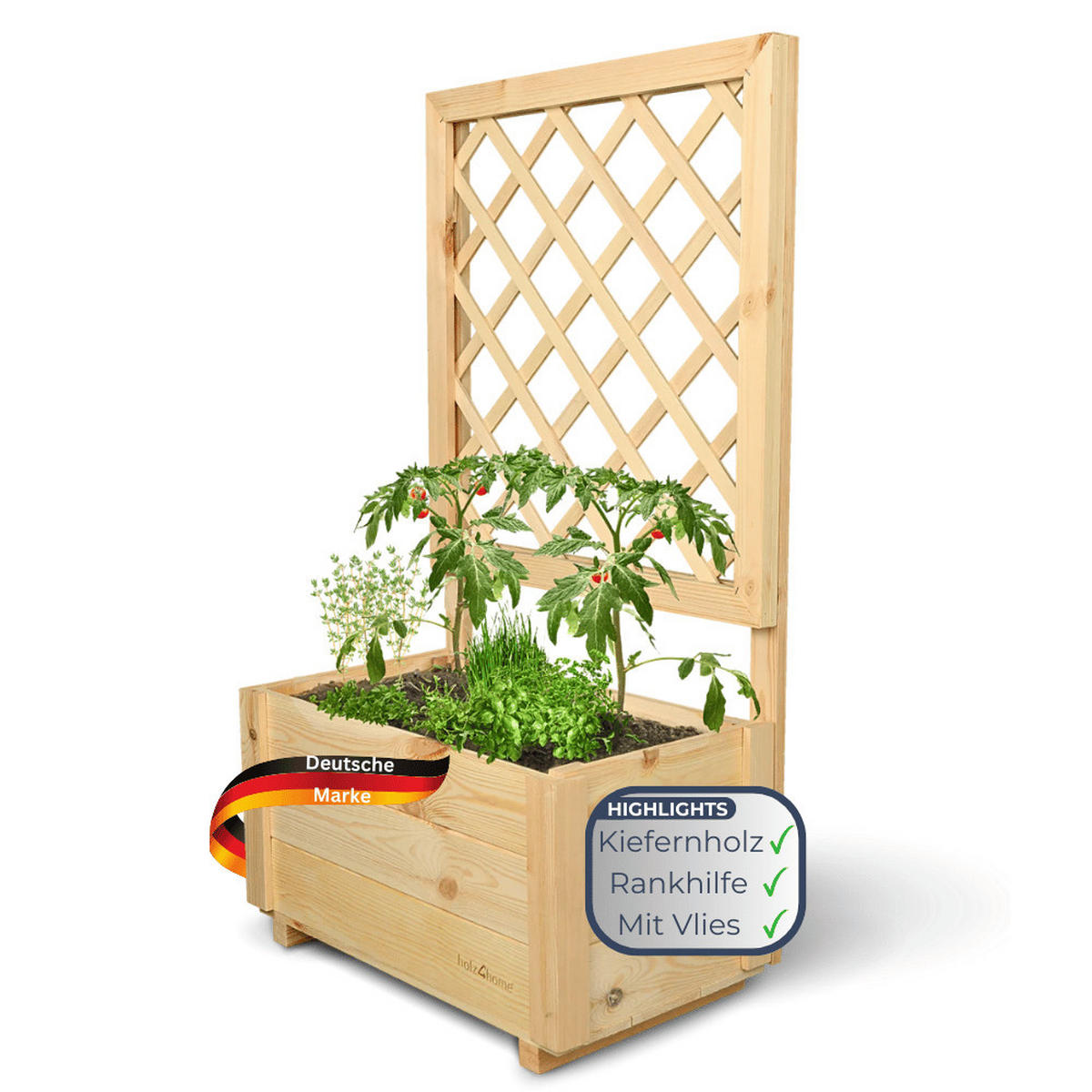 PFLANZKASTEN mit Rankgitter THIO Inkl. Vlies 58cm Breit - Braun, Holz (58/104/34cm) - DELUKE