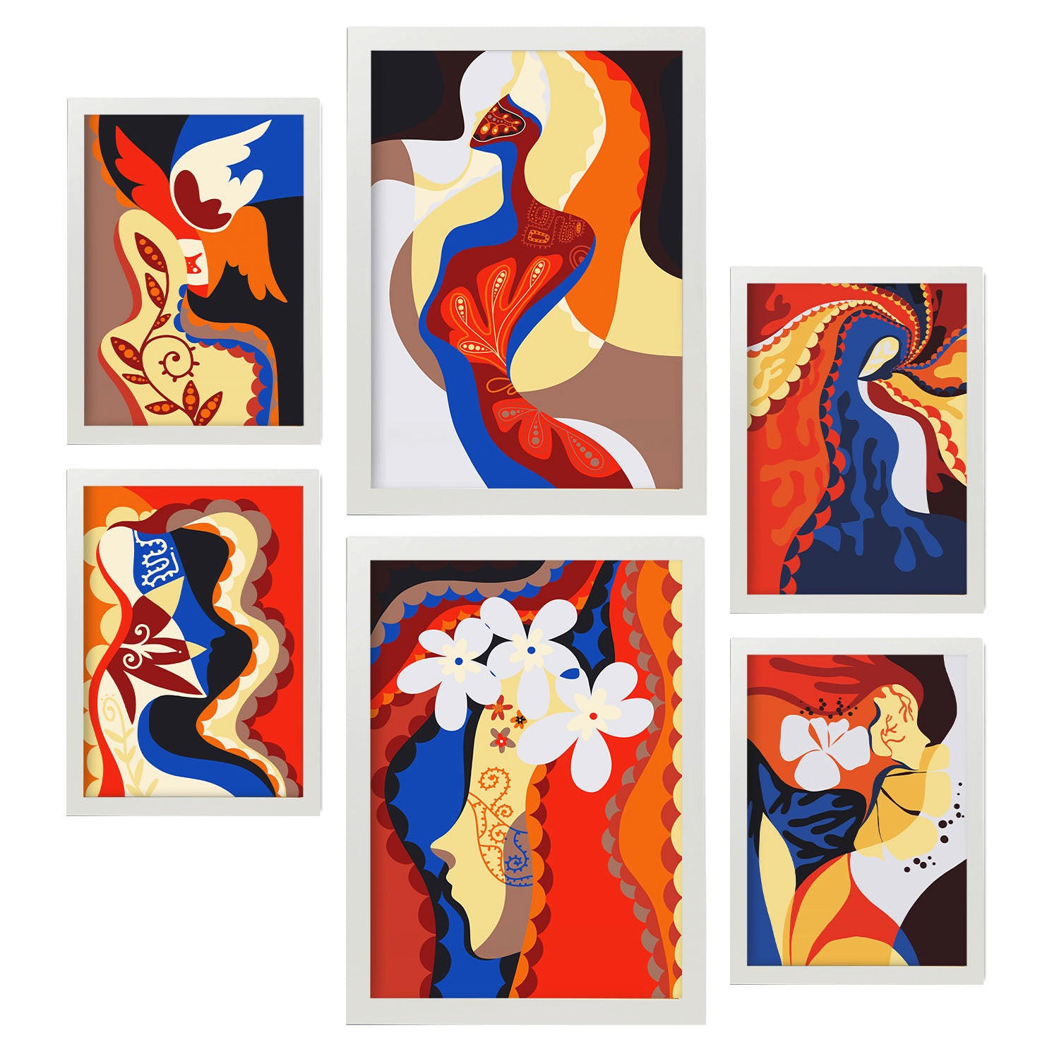 POSTER Set Mit 6 Rococo Arts 1 In Weibliche Zusammenfassung Ästhetische Dekorative Gemälde Für Ihr Wohnzimmer Zuhause A3 & A4 Weißer Rahmen - Weiß, Papier (29/3cm) - Nacnic