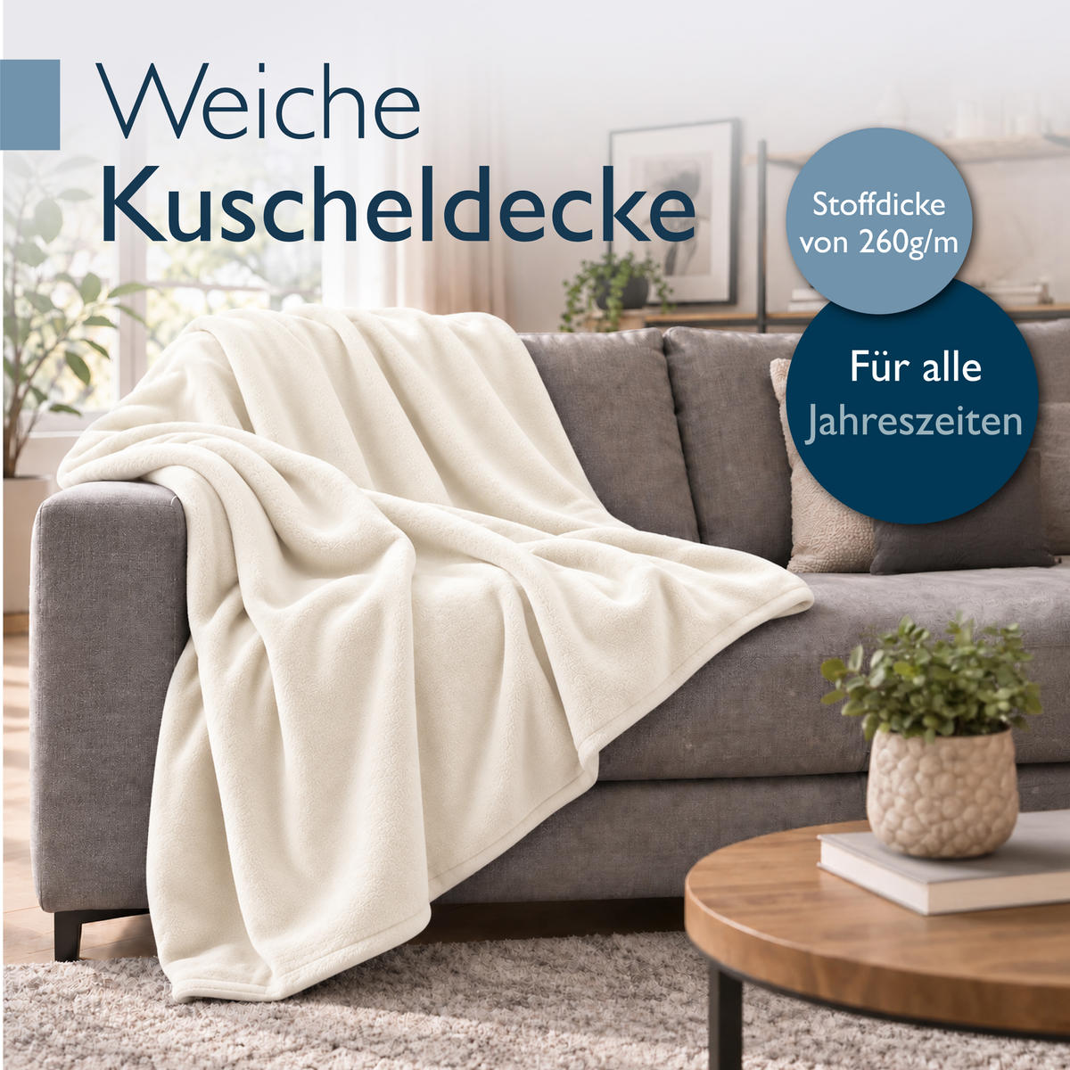 DECKE Aurelia 220/240 cm Natur - Beige, Textil (240/220cm) - Beautissu 