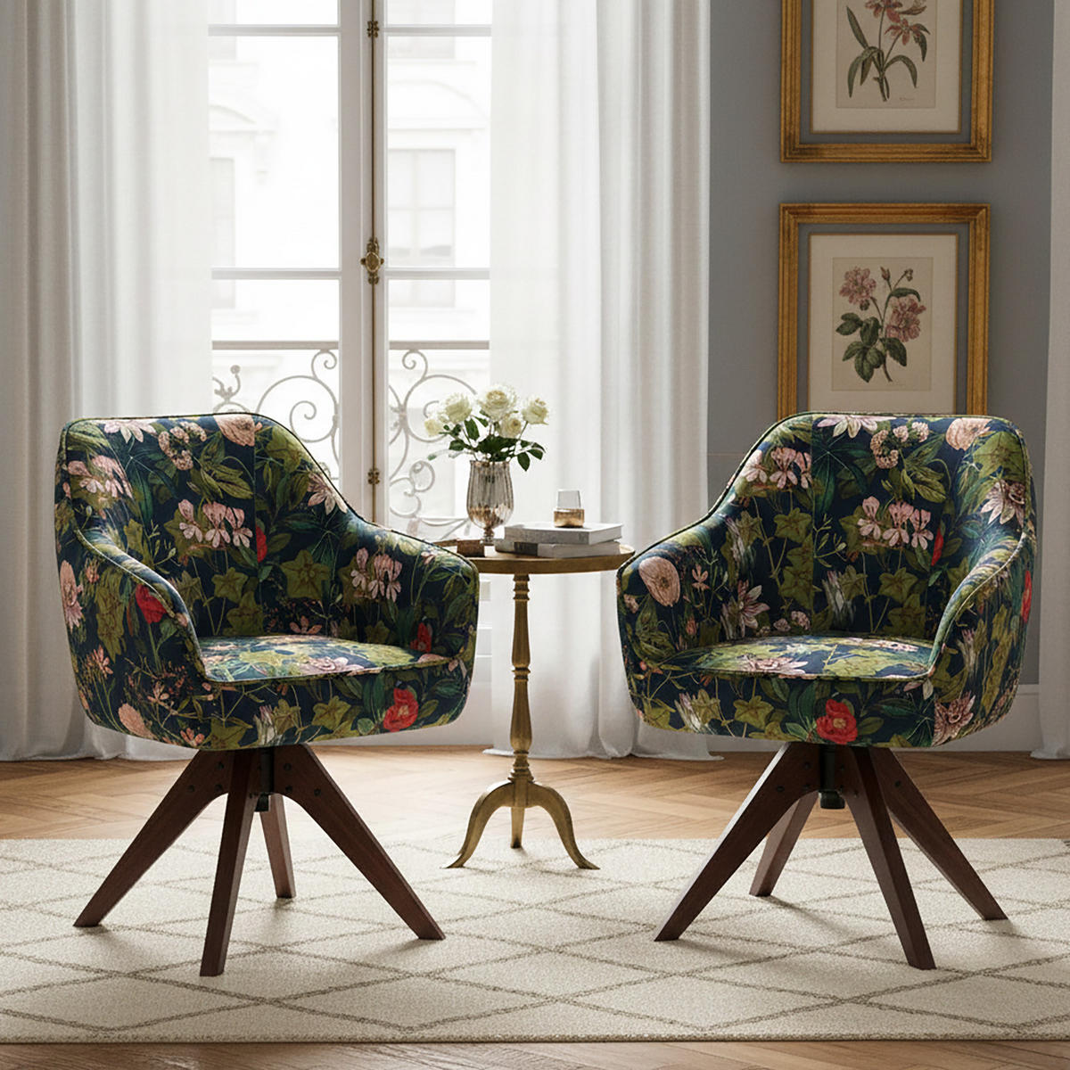 ARMLEHNSTUHL Mika-Finn 2er-Set - Nussbaumfarben/Multicolor, Eichenholz/Holz (60/82/61cm) - DUBI Möbel