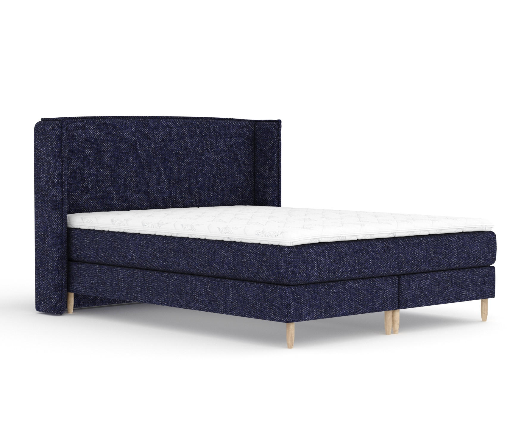 KONTINENTALBETT Ardis Marineblau 140/200 cm mit Matratze und Topper - Naturfarben/Dunkelblau, Holz/Holzwerkstoff (140/200cm) - Maison de Reve
