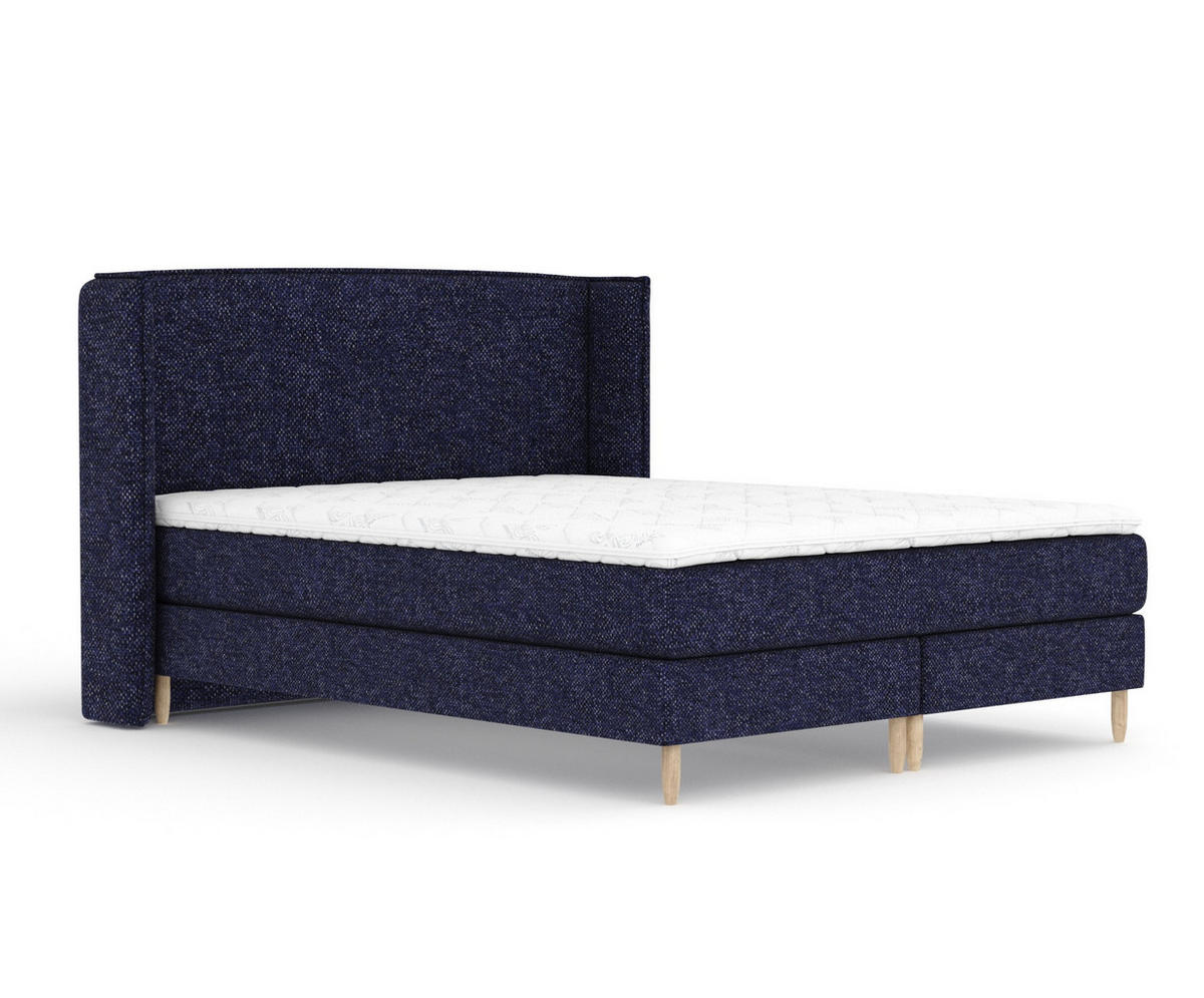 KONTINENTALBETT Ardis Marineblau 140/200 cm mit Matratze und Topper - Naturfarben/Dunkelblau, Holz/Holzwerkstoff (140/200cm) - Maison de Reve