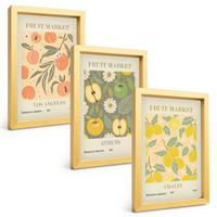 BILDER SET 3er Set - 20x30 cm Goldrahmen - Retro-Poster mit Fruchtmustern - Goldfarben, Kunststoff (20/30cm) - TULUP