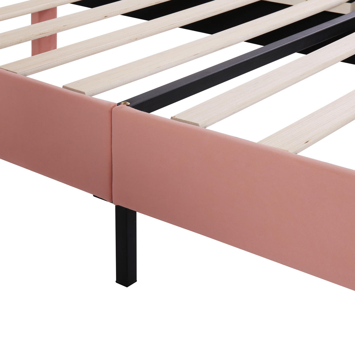 POLSTERBETT aus Samt 90x200 cm in Rosa mit Lattenrost & verstellbarem Kopfteil - Rosa, Textil (90/200cm) - Modfu