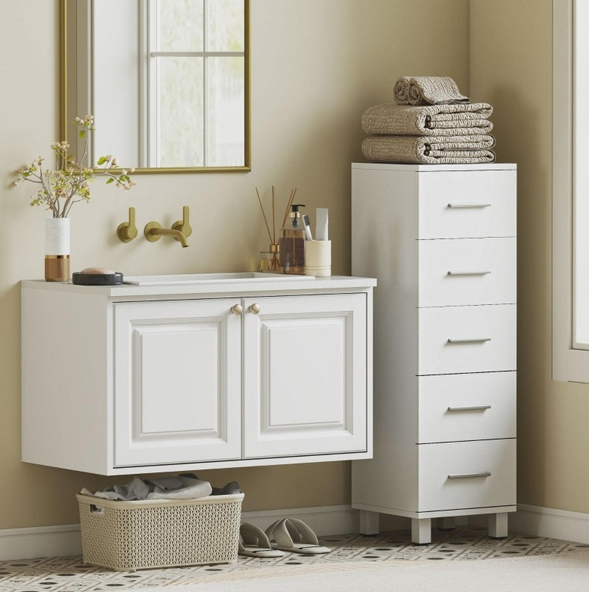 BADEZIMMERSCHRANK schmal 30 x 30 x 95 cm Weiß - Weiß, Holzwerkstoff (30/95/30cm) - Beauniv