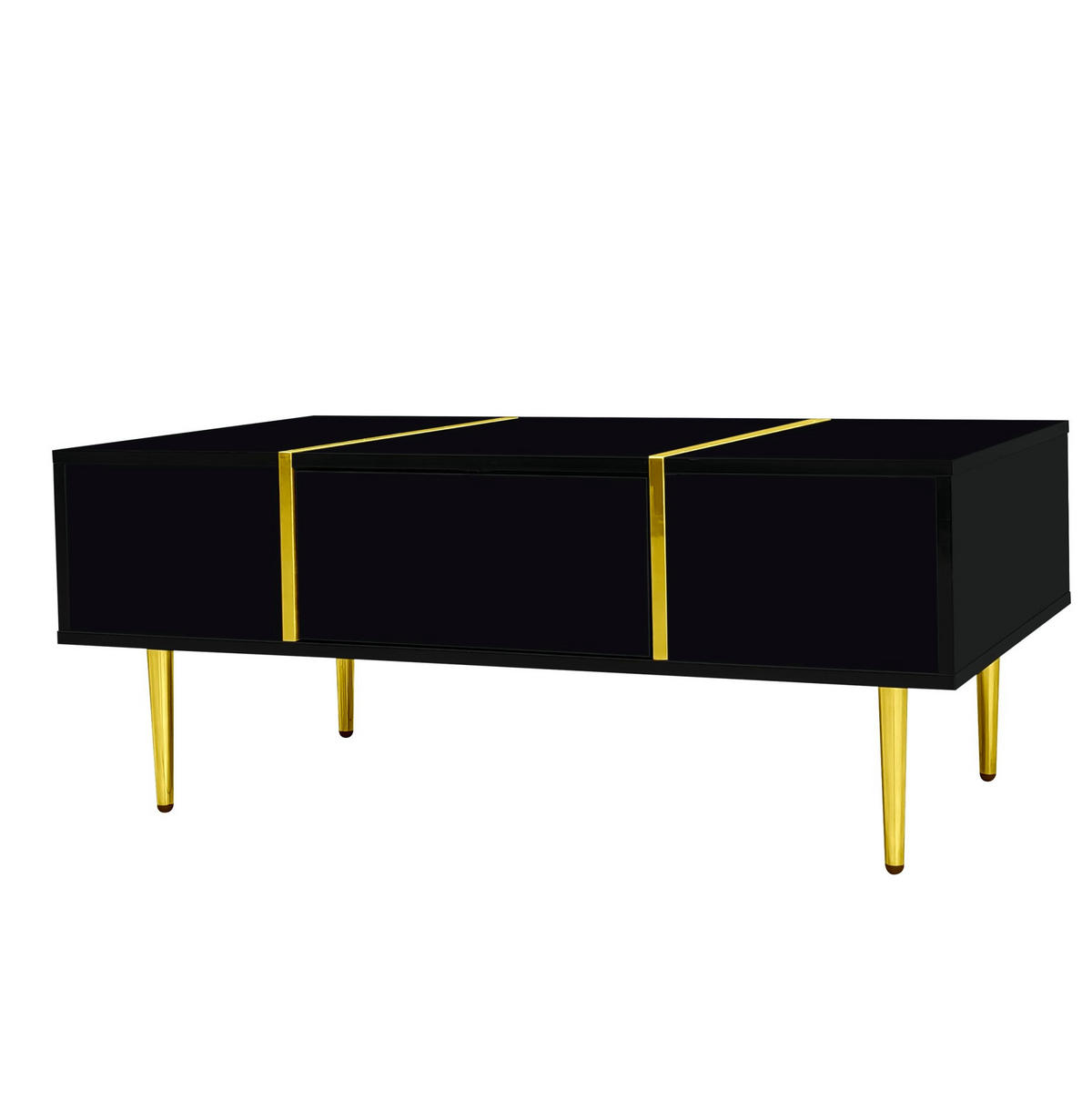 COUCHTISCH mit 2 Schubladen 100 x 60 cm MDF Schwarz Hochglanz - Schwarz, Metall (100/60/41.5cm) - Meubliv