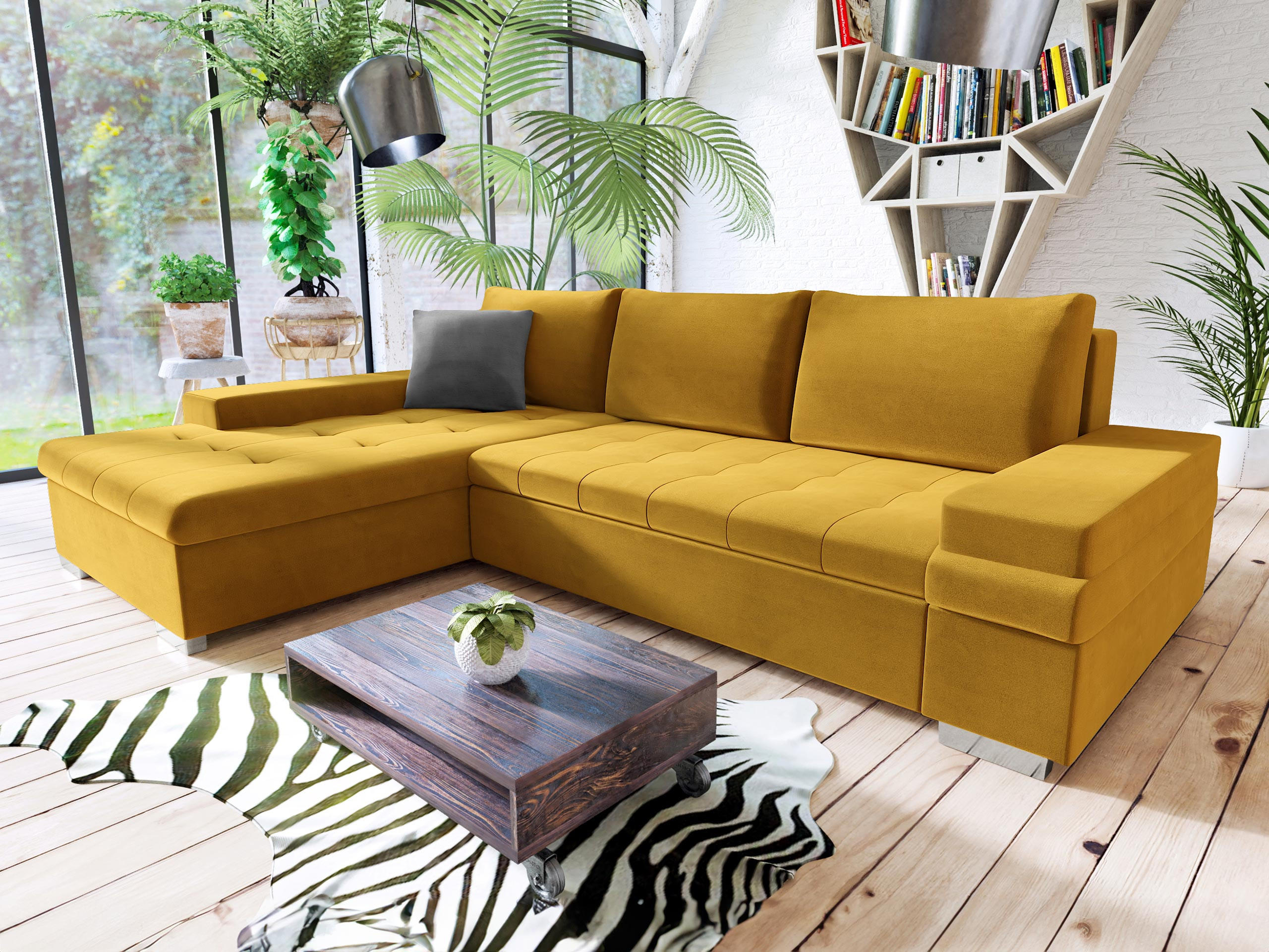 ECKSOFA Bangkok Mini - Gelb/Silberfarben, Holz/Textil (274/182cm) - MIRJAN24