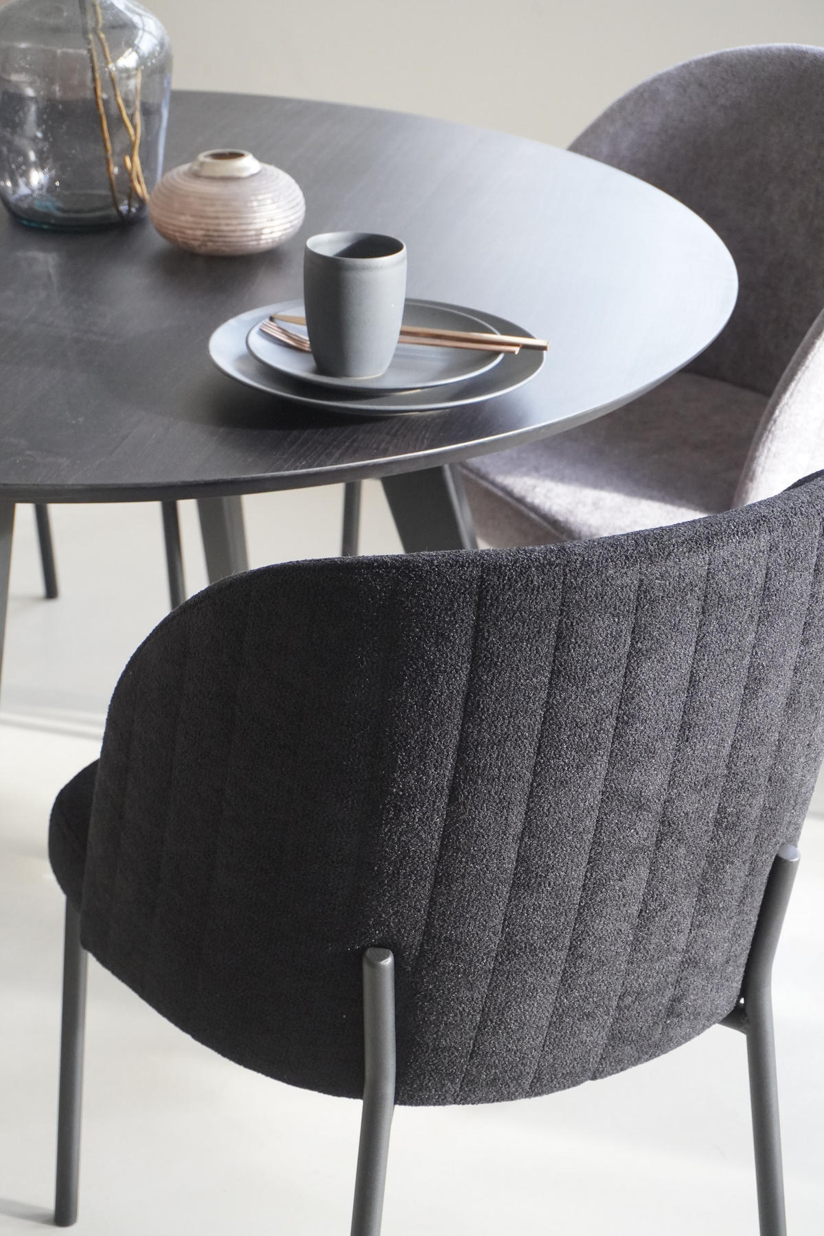 STUHL Kris bouclé schwarz - Schwarz, Textil/Metall (53/84/53cm) - INKA furniture