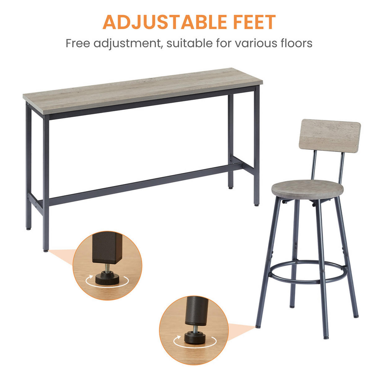 BARTISCH-SET 3 Hockern Industrie-Design Stahl 160cm - Grau, Holzwerkstoff/Metall (171/49.5/13.5cm) - Raelunyi