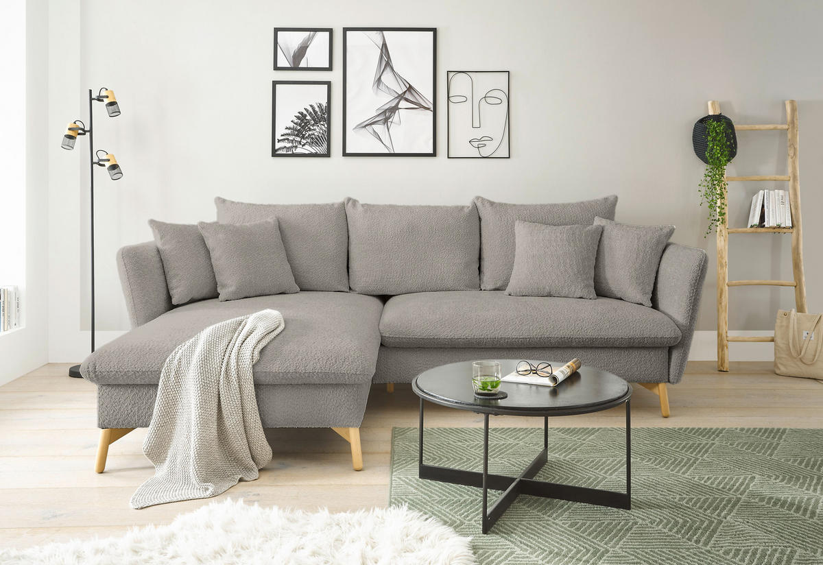 ECKSOFA S11 Ambriamo Hellgrau 258/91/167 cm Recamiere links - Hellgrau, Textil (167/258cm) - Livojo