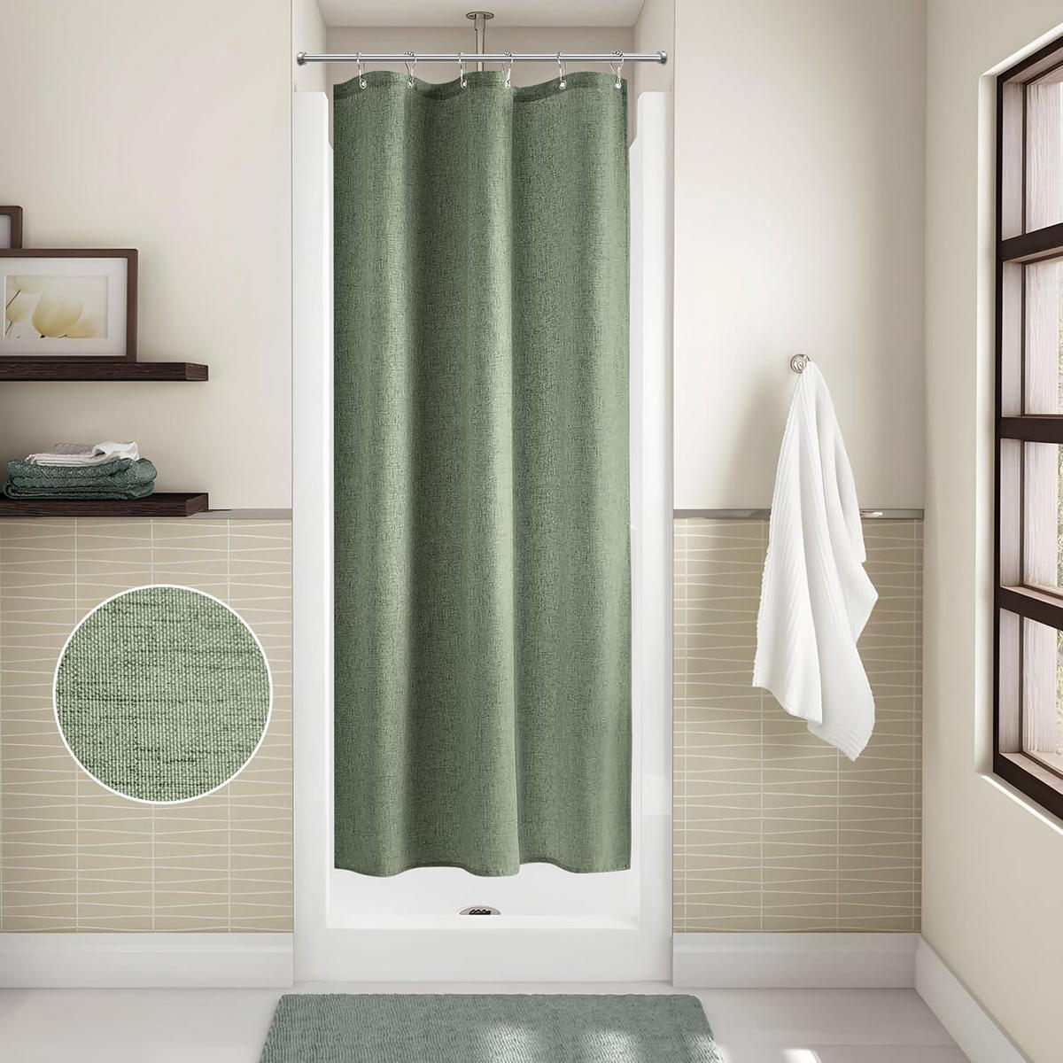 DUSCHVORHANG Leinenoptik Grün 92 x 182 cm - Grün, Textil (92/182cm)