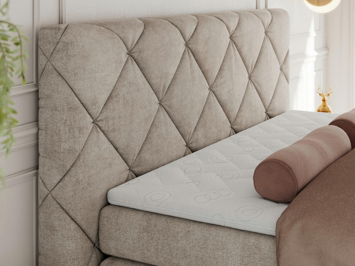 BOXBETT RITA 140/200 - Beige Struktur - H3 - Beige, Holz/Textil (140/200cm)