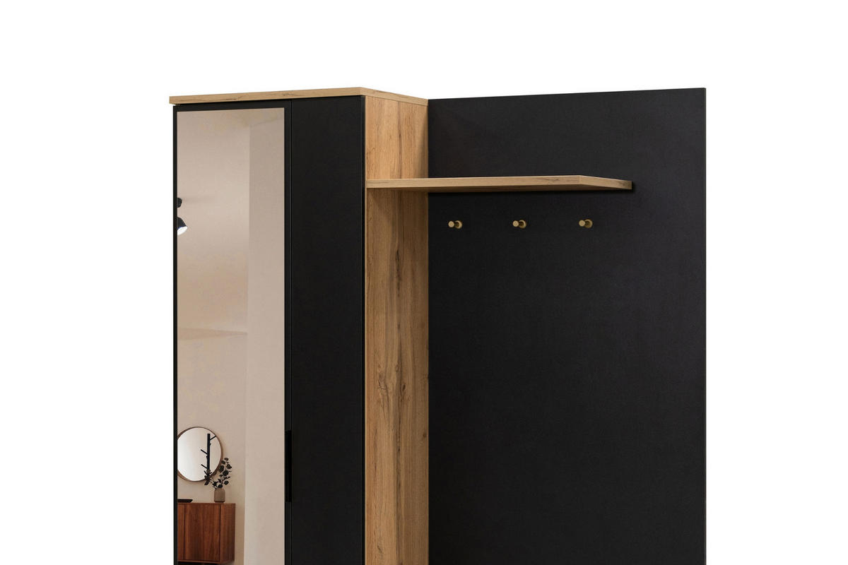 GARDEROBE MILANO 140/200 in Eiche Wotan / Schwarz - Eiche Wotan/Schwarz, Holzwerkstoff (140/200/40cm) - Deine Möbel 24