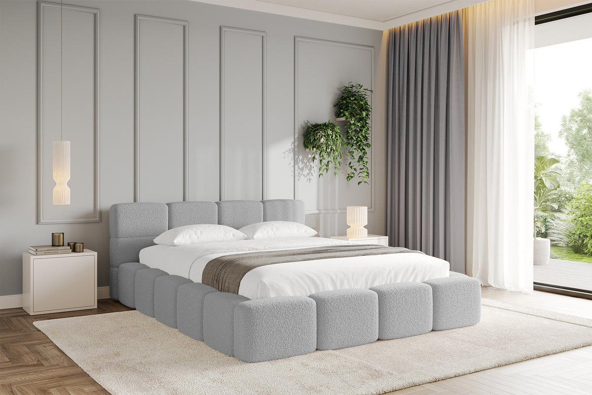 POLSTERBETT mit Bettkasten und Lattenrost, Bett mit Matratze H3/H4, Kopfteil, Boxbett, Doppelbett mit Stauraum - NATA-v1 160x200 Hellgrau - Hellgrau, Holzwerkstoff/Textil (160/200cm) - ALTDECOR