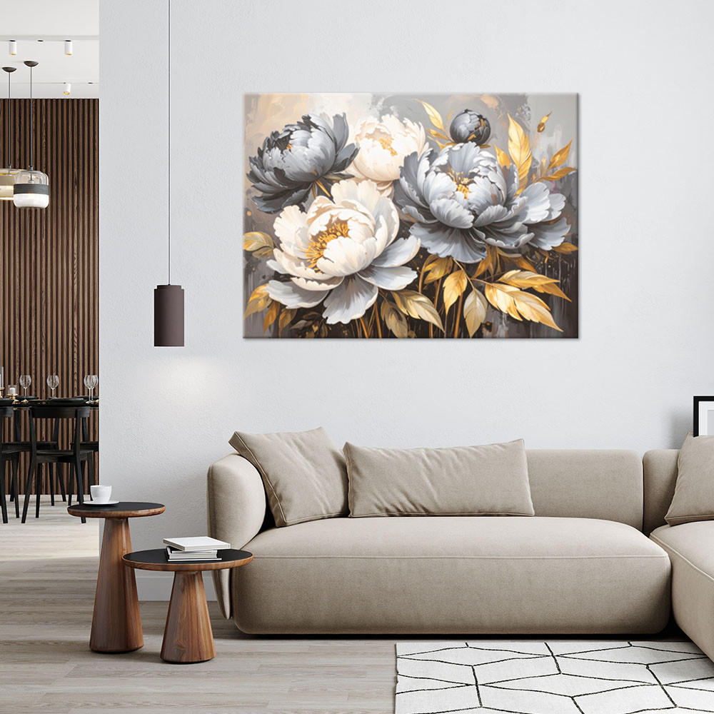 LEINWANDBILD Pfingstrosen Blumen Glamour Grau 100x70cm - Grau, Textil (100/70cm) - Feeby