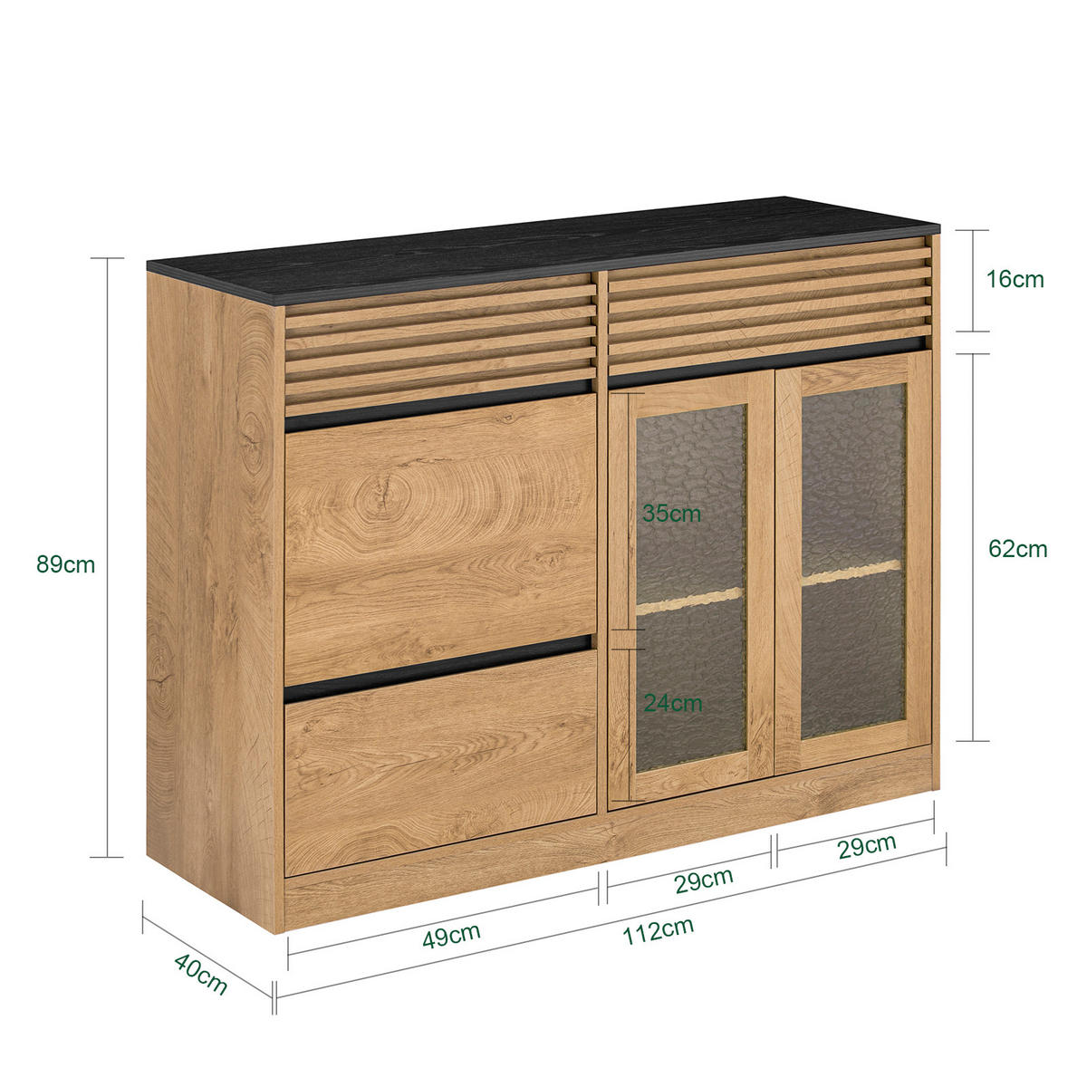SIDEBOARD Vintagebraun-Schwarz - Schwarz/Naturfarben, Glas/Holzwerkstoff (112/89/40cm) - SoBuy