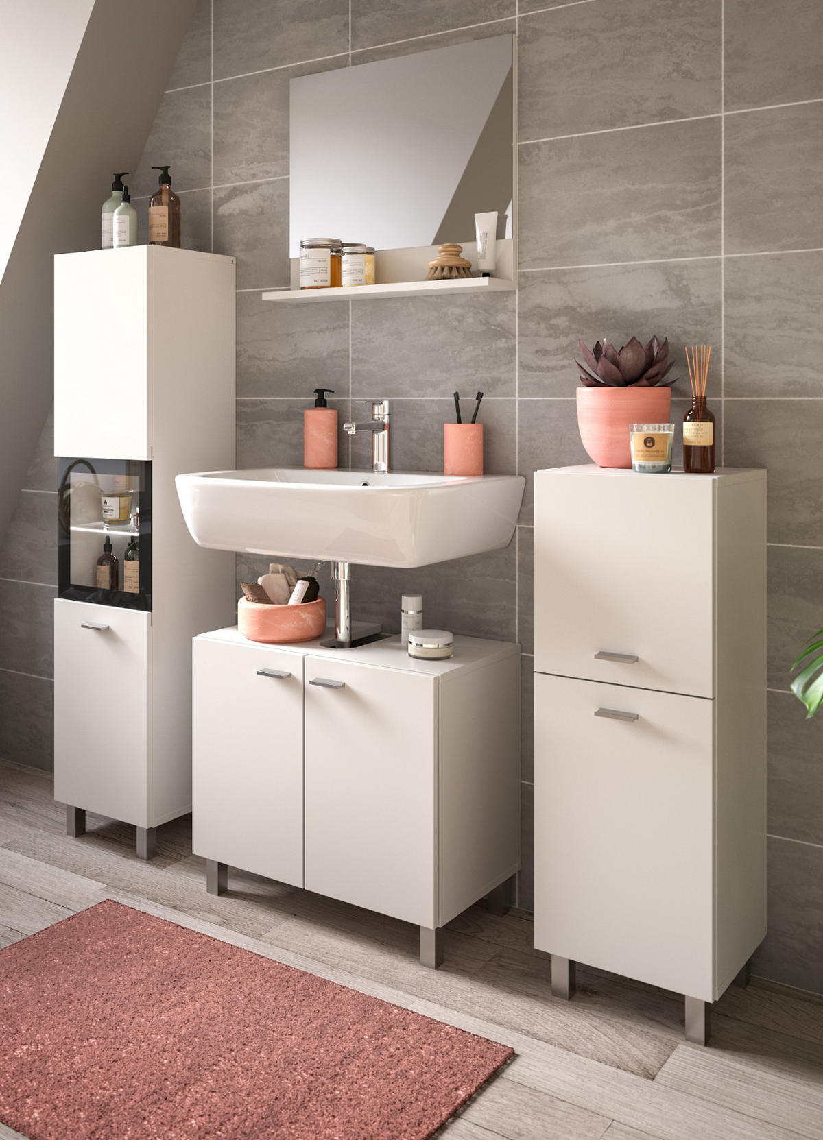 BADMÖBEL-SET weiß 4-teilig 140 cm, Kombination hängend oder stehend - Weiß, Glas/Holzwerkstoff (137/186/33cm) - Inn.Furn