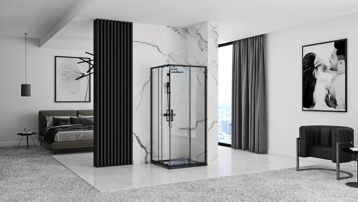 DUSCHKABINE Rea Punto Black 90x90 ohne Duschwanne - Schwarz, Glas (88/88/190cm) - REA