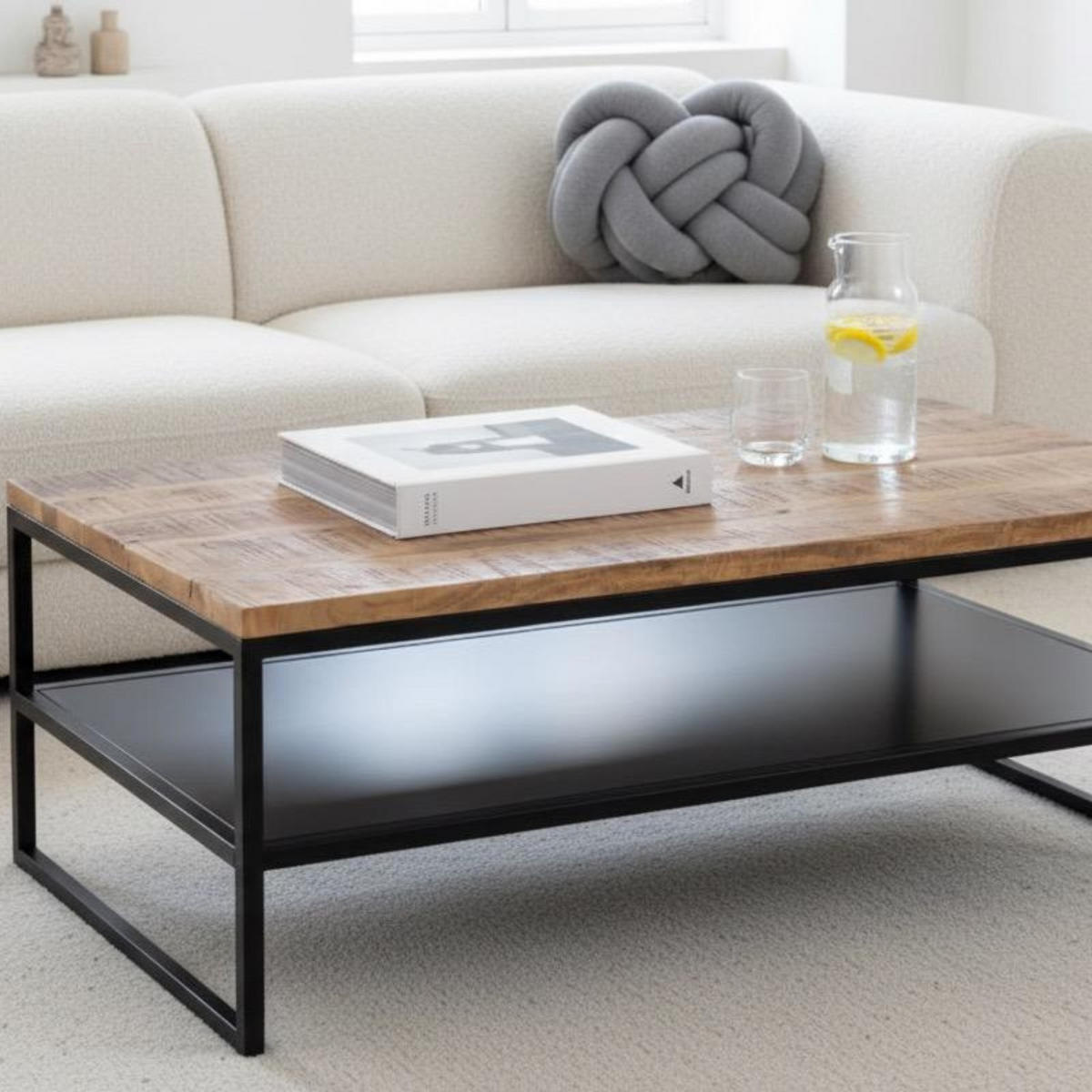 COUCHTISCH Sicilia - Schwarz/Naturfarben, Holz/Metall (60/110/41cm) - Mr. Deko