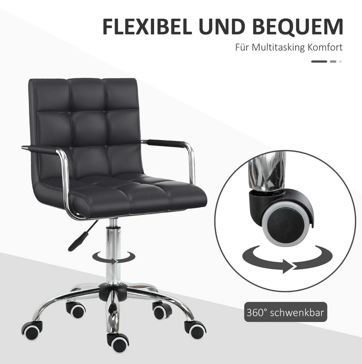 DREHSTUHL 52.5/54/84-99 cm ,Sitzhöhe 46-61 cm, gepolstert mit PVC-Bezug, schwarz - Schwarz, Kunststoff (54/99/52.5cm) - Redom