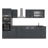 KÜCHENZEILE R-Line Schwarz Beton/Anthrazit 300 cm ohne AP - Anthrazit/Schwarz, Holzwerkstoff (300/81.6/46cm) - Vicco