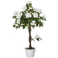 KUNSTBAUM, Künstliche Pflanze im Zementtopf, Kunstpflanze - Weiß, Leder/Kunststoff (90cm) - FORIOUS
