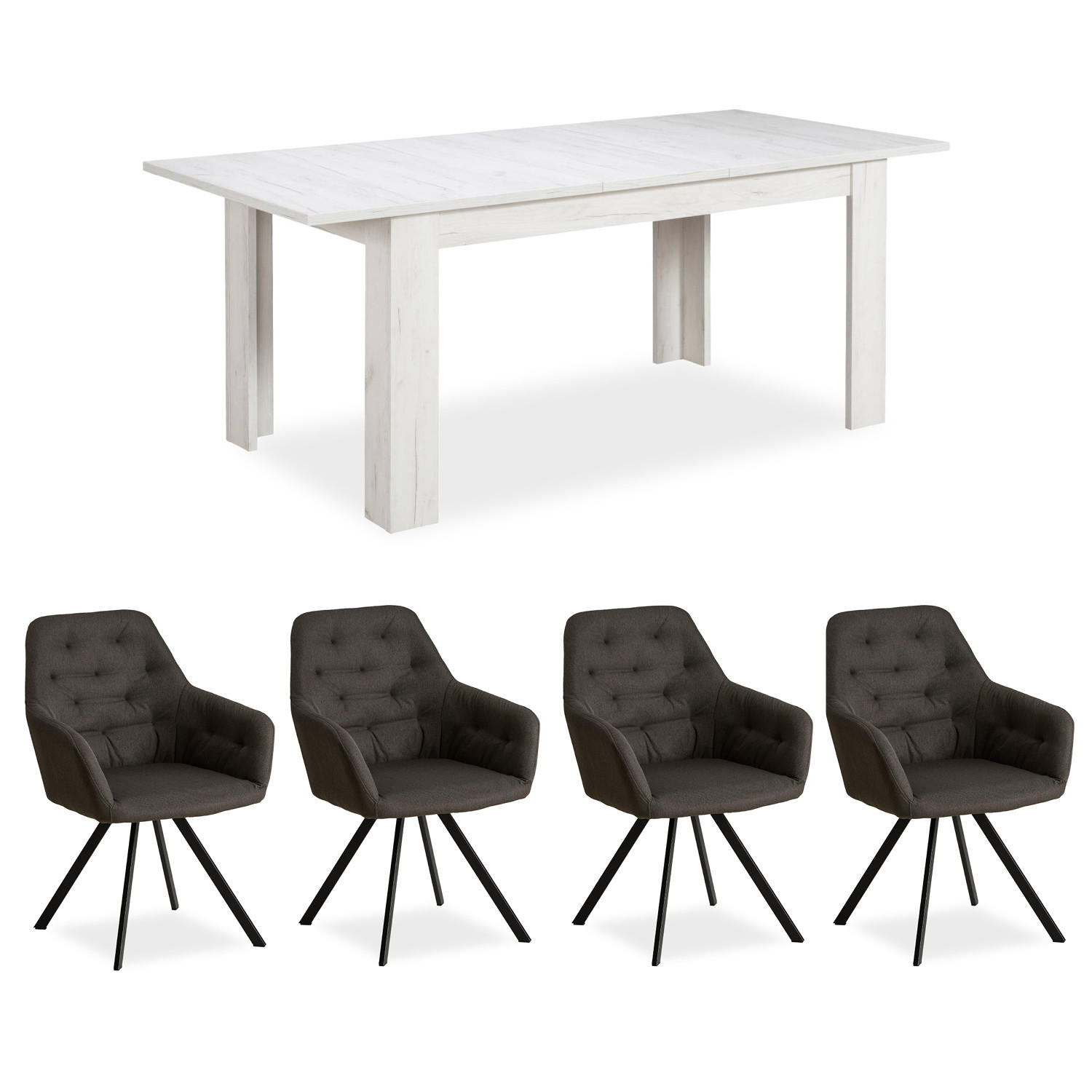 TISCHGRUPPE 160-200/90 cm weiß mit 4 Stühle Anthrazit - Anthrazit/Weiß, Holz/Textil (160/88/90cm) - Homestyle4u
