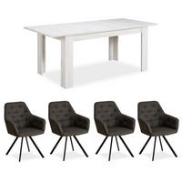 TISCHGRUPPE 160-200/90 cm weiß mit 4 Stühle Anthrazit - Anthrazit/Weiß, Holz/Textil (160/88/90cm) - Homestyle4u