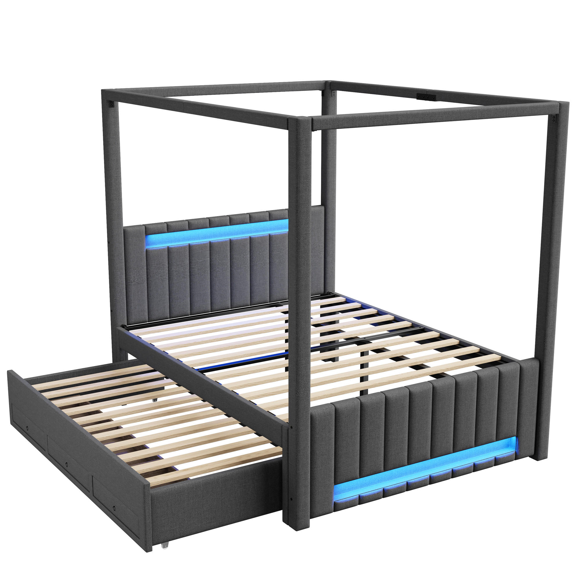 HIMMELBETT 140/200 cm DE-03403, mit Ausziehbett, drei Schubladen und LED-Beleuchtung, in Grau - Grau, Holzwerkstoff (140/200cm) - ComfortXL